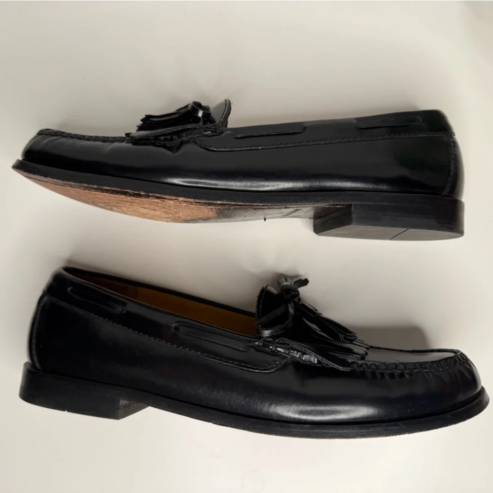 Cole Haan Pinch Tassel Classic Black Leather Dress Loafers Size 10D Preppy Lux